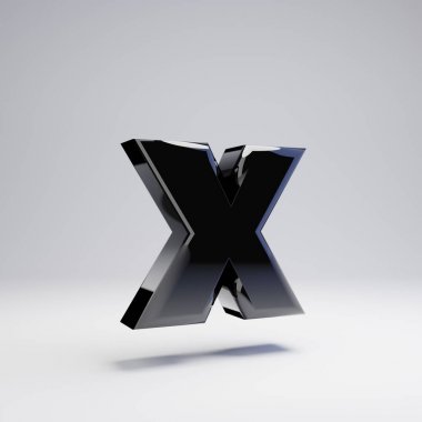 Hacimsel parlak siyah küçük harf X beyaz arka plan üzerinde izole. 3d işlenmiş alfabe. Afiş, poster, kapak, logo tasarımı şablon öğesi için modern yazı tipi.