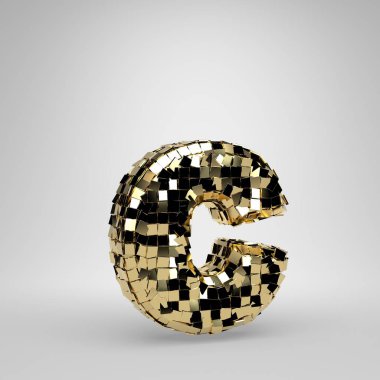 Disko topu beyaz arka plan üzerinde izole C harfi küçük harf. 3d işlenmiş alfabe. Dans partisi afiş, poster, tasarım şablonu öğesi için modern yazı tipi.