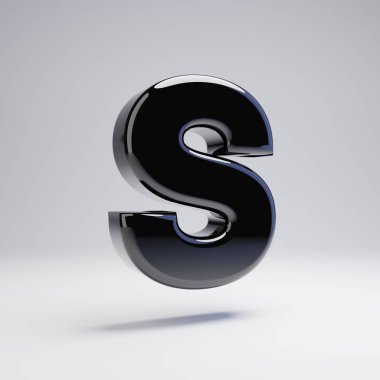 Hacimsel parlak siyah büyük harf S beyaz arka plan üzerinde izole. 3d işlenmiş alfabe. Afiş, poster, kapak, logo tasarımı şablon öğesi için modern yazı tipi.