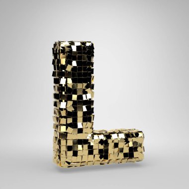 Disko topu büyük harf L beyaz arka plan üzerinde izole. 3d işlenmiş alfabe. Dans partisi afiş, poster, tasarım şablonu öğesi için modern yazı tipi.