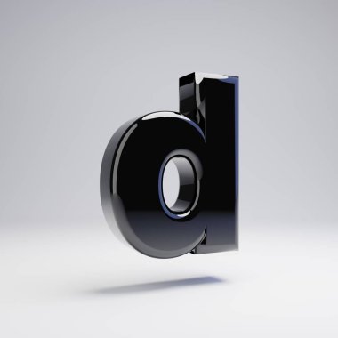 Hacimsel parlak siyah küçük harf D beyaz arka plan üzerinde izole. 3d işlenmiş alfabe. Afiş, poster, kapak, logo tasarımı şablon öğesi için modern yazı tipi.