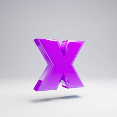 Hacimsel parlak mor küçük harf X beyaz arka plan üzerinde izole. 3d işlenmiş alfabe. Afiş, poster, kapak, logo tasarımı şablon öğesi için modern yazı tipi.