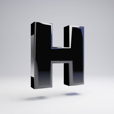Beyaz arka planda izole edilmiş hacimsel parlak siyah büyük harf H harfi. 3d işlenmiş alfabe. Afiş, poster, kapak, logo tasarımı şablon öğesi için modern yazı tipi.