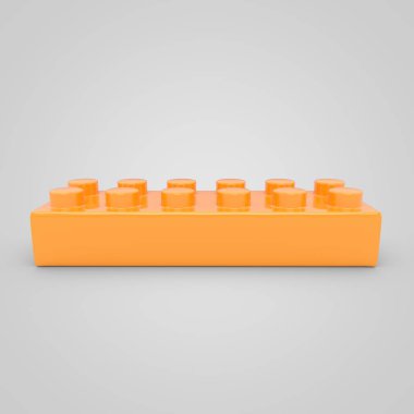 Turuncu oyuncak yapı taşı tuğla çocuklar için. Beyaz arka plan üzerinde izole 3d render renk bloğunu.