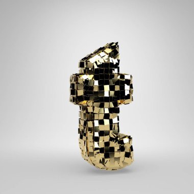 Disko topu küçük harf T beyaz arka plan üzerinde izole. 3d işlenmiş alfabe. Dans partisi afiş, poster, tasarım şablonu öğesi için modern yazı tipi.