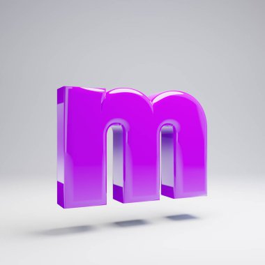 Hacimsel parlak mor küçük harf M beyaz arka plan üzerinde izole. 3d işlenmiş alfabe. Afiş, poster, kapak, logo tasarımı şablon öğesi için modern yazı tipi.