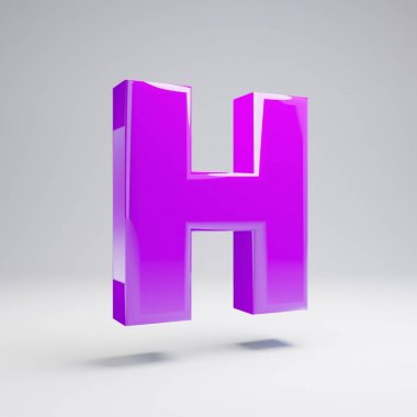 Hacimsel parlak mor büyük harf H beyaz arka plan üzerinde izole. 3d işlenmiş alfabe. Afiş, poster, kapak, logo tasarımı şablon öğesi için modern yazı tipi.