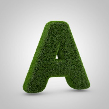 Hacimsel yeşil yosun büyük harf Beyaz arka plan üzerinde izole a. 3d işlenmiş çim alfabesi. Afiş, poster, kapak, logo tasarımı şablon öğesi için eko yazı tipi.