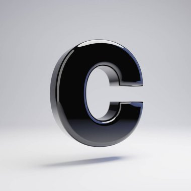 Hacimsel parlak siyah büyük harf C beyaz arka plan üzerinde izole. 3d işlenmiş alfabe. Afiş, poster, kapak, logo tasarımı şablon öğesi için modern yazı tipi.