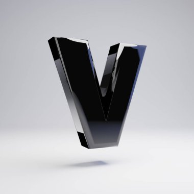Hacimsel parlak siyah büyük harf V beyaz arka plan üzerinde izole. 3d işlenmiş alfabe. Afiş, poster, kapak, logo tasarımı şablon öğesi için modern yazı tipi.
