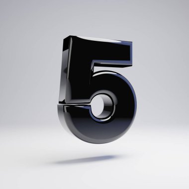 Hacimsel parlak siyah sayı 5 beyaz arka plan üzerinde izole. 3d işlenmiş alfabe. Afiş, poster, kapak, logo tasarımı şablon öğesi için modern yazı tipi.