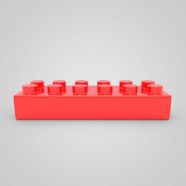 Kırmızı oyuncak yapı taşı tuğla çocuklar için. Beyaz arka plan üzerinde izole 3d render renk bloğunu.