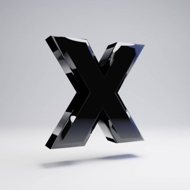 Beyaz arka planda izole edilmiş hacimsel parlak siyah büyük harf X. 3d işlenmiş alfabe. Afiş, poster, kapak, logo tasarımı şablon öğesi için modern yazı tipi.
