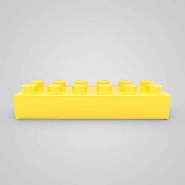 Sarı oyuncak yapı taşı tuğla çocuklar için. Beyaz arka plan üzerinde izole 3d render renk bloğunu.