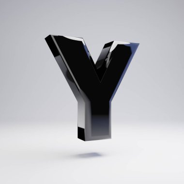 Hacimsel parlak siyah büyük harf Y beyaz arka plan üzerinde izole. 3d işlenmiş alfabe. Afiş, poster, kapak, logo tasarımı şablon öğesi için modern yazı tipi.