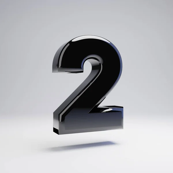 ボリューム光沢のある黒の番号2は 白い背景に分離されています レンダリングアルファベット バナー ポスター カバー ロゴデザインテンプレート要素のためのモダンフォント — ストック写真