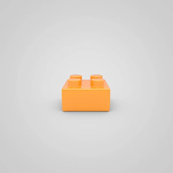 Orange toy building block brick for children. 3d render color block isolated on white background.