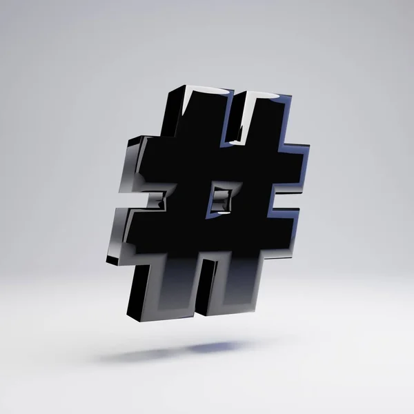 Volymetrisk Glänsande Svart Hashtag Symbol Isolerad Vit Bakgrund Återgivna Alfabetet — Stockfoto