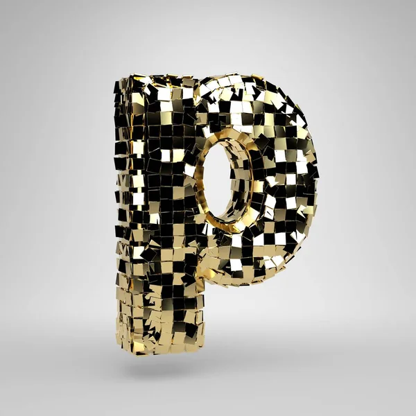 Disco ball lowercase letter P isolated on white background. 3D rendered alphabet. Modern font for dance party banner, poster, design template element.