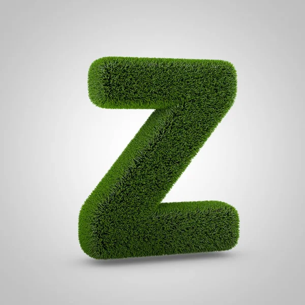 Volumetric green moss uppercase letter Z isolated on white background. 3D rendered grass alphabet. Eco font for banner, poster, cover, logo design template element.