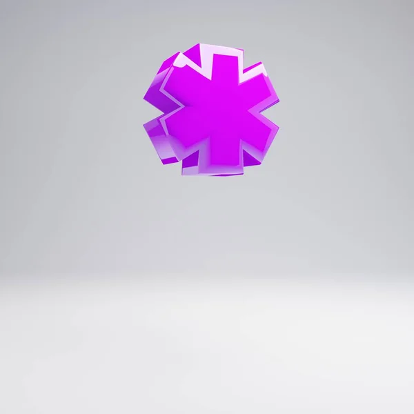 Volumetric Brilhante Símbolo Nota Rodapé Violeta Isolado Fundo Branco Alfabeto — Fotografia de Stock