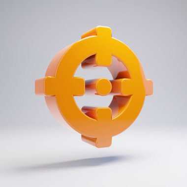 Beyaz arka planda izole hacimsel parlak sıcak turuncu Crosshair simgesi.