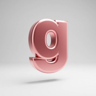 Hacimsel parlak Rose Gold küçük harf G beyaz arka plan üzerinde izole.