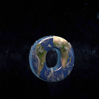 Karanlık uzay arka planında izole edilmiş toprak küçük harf O.