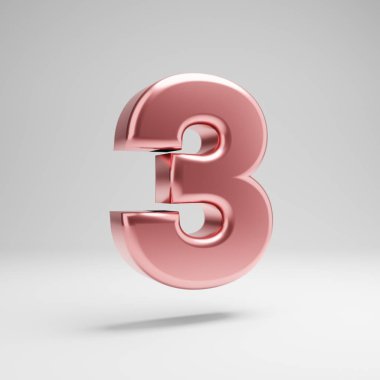 Hacimsel parlak Rose Gold sayı 3 beyaz arka plan üzerinde izole.