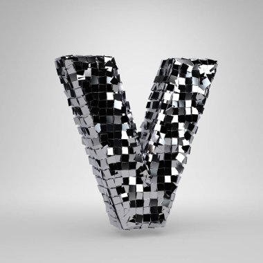 Krom Disko topu büyük harf V beyaz arka plan üzerinde izole. 3d işlenmiş alfabe.