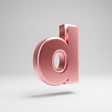 Hacimsel parlak Rose Gold küçük harf D beyaz arka plan üzerinde izole.