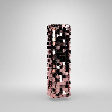 Rose Gold Disco topu küçük harf L beyaz arka plan üzerinde izole. 3d işlenmiş alfabe.