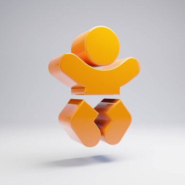 Beyaz arka planda izole hacimsel parlak sıcak turuncu Bebek simgesi.