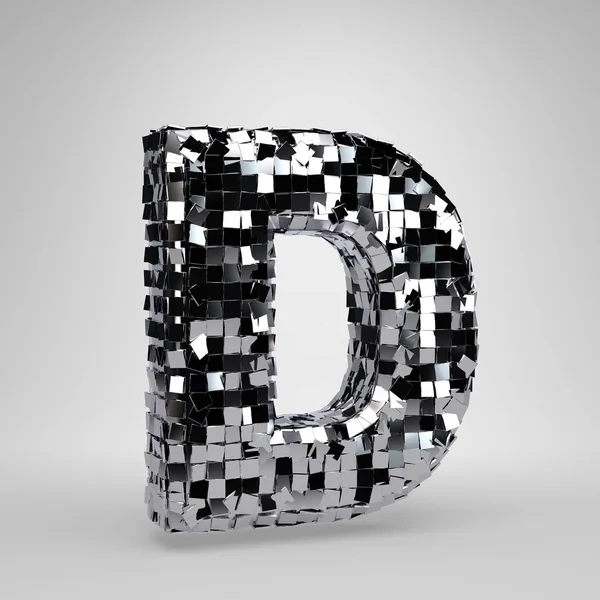 Chrome Disco ball uppercase letter D isolated on white background. 3D rendered alphabet.