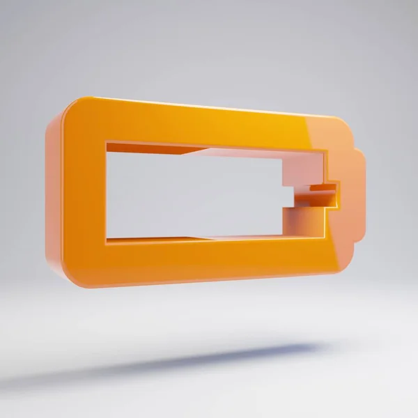 Ογκομετρικό γυαλιστερό ζεστό πορτοκαλί μπαταρία κενό εικονίδιο απομονώνεται σε λευκό φόντο. — Φωτογραφία Αρχείου