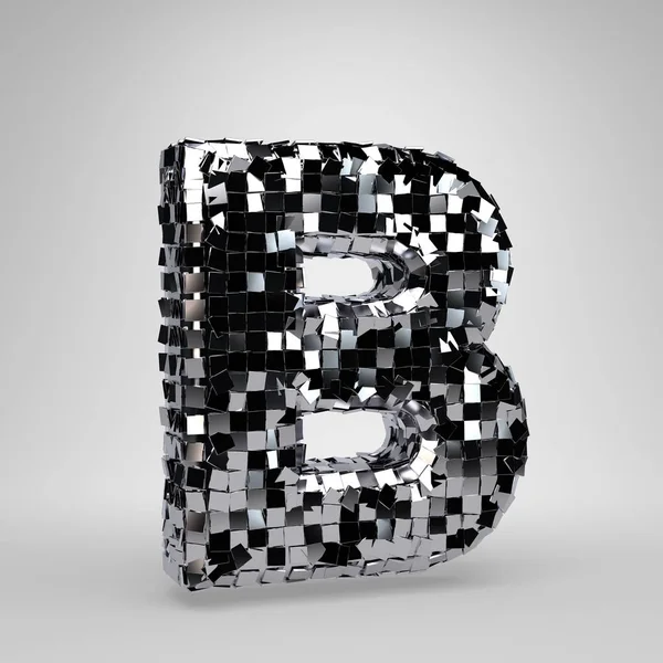 Chrome boule disco lettre majuscule B isolé sur fond blanc. Alphabet rendu 3D . — Photo