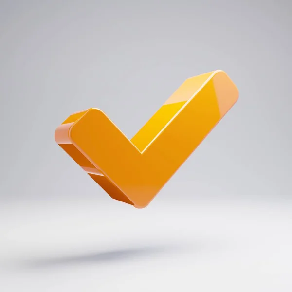 Volumetric glossy hot orange Check icon isolated on white background.