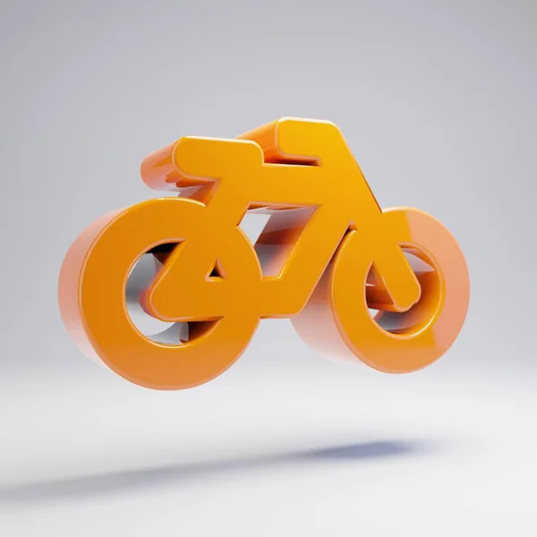 Ícone de bicicleta laranja quente brilhante volumétrico isolado no fundo branco . — Fotografia de Stock