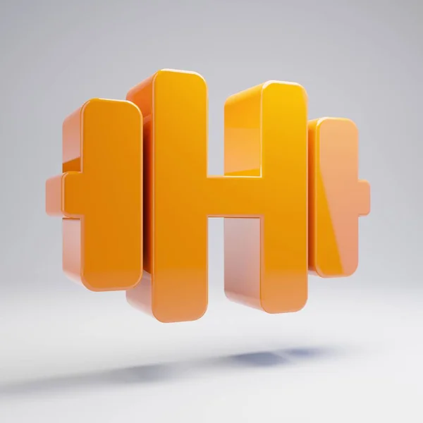 Icono de mancuerna volumétrico brillante naranja caliente aislado sobre fondo blanco . — Foto de Stock