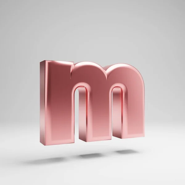Wolumetryczna błyszcząca różowa mała litera M na białym tle. — Zdjęcie stockowe