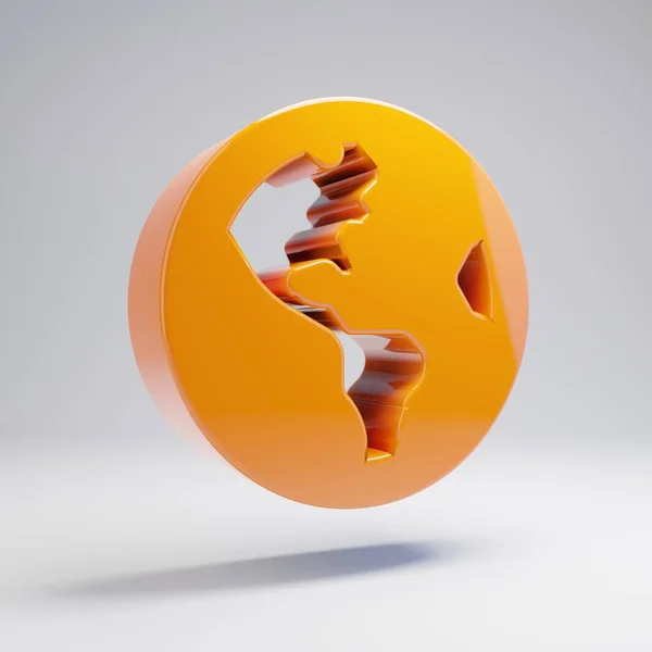 Beyaz arka plan üzerinde izole hacimsel parlak sıcak turuncu Globe America simgesi. — Stok fotoğraf