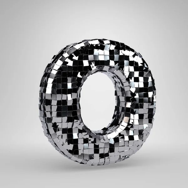 Chrome boule disco lettre majuscule O isolé sur fond blanc. Alphabet rendu 3D . — Photo