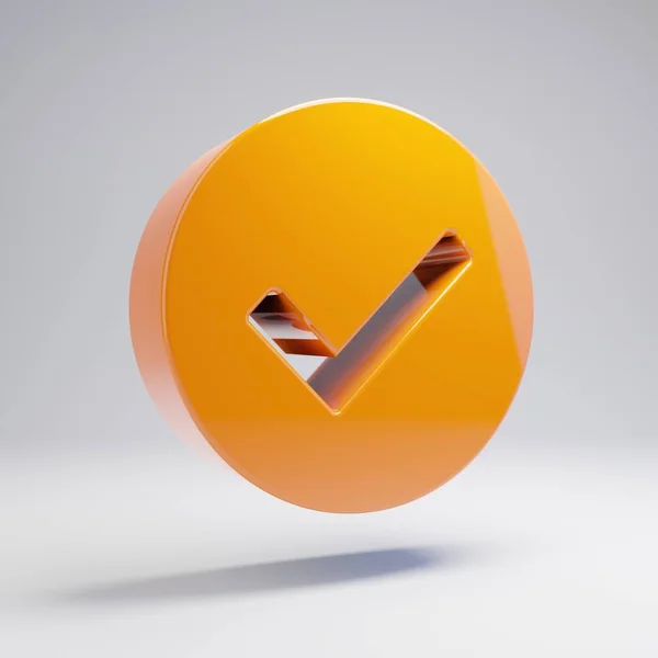Volumetric glossy hot orange Check Circle icon isolated on white background.