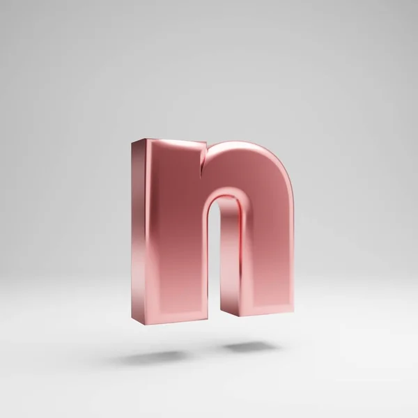 Volumetric glossy Rose Gold lowercase letter N isolated on white background. — Stock Photo, Image