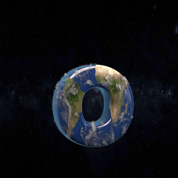 Земная строчная буква O изолирована на темном космическом фоне . — стоковое фото