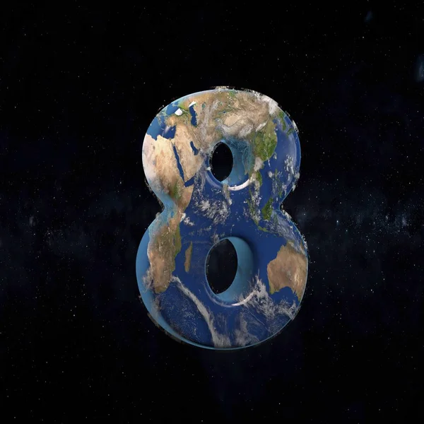 Velké číslo země 8 na pozadí tmavého prostoru. — Stock fotografie