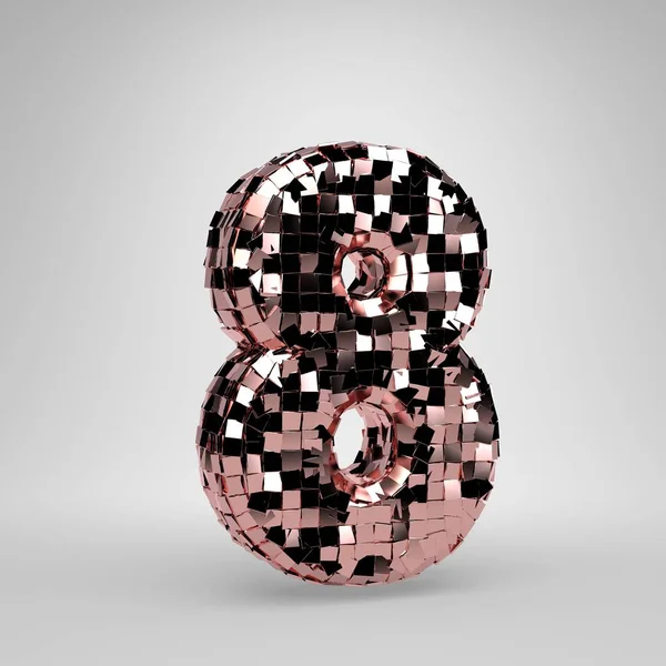 Bola de disco de ouro rosa número 8 no fundo branco. Alfabeto renderizado 3D . — Fotografia de Stock