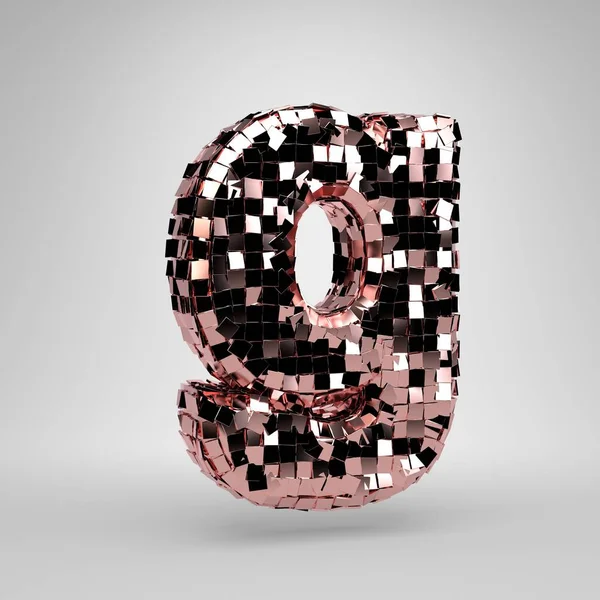 Boule disco en or rose lettre G minuscule isolée sur fond blanc. Alphabet rendu 3D . — Photo