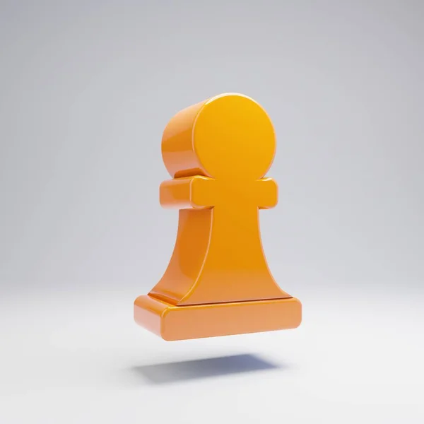 Volumetric glossy hot orange Chess Pawn icon isolated on white background.