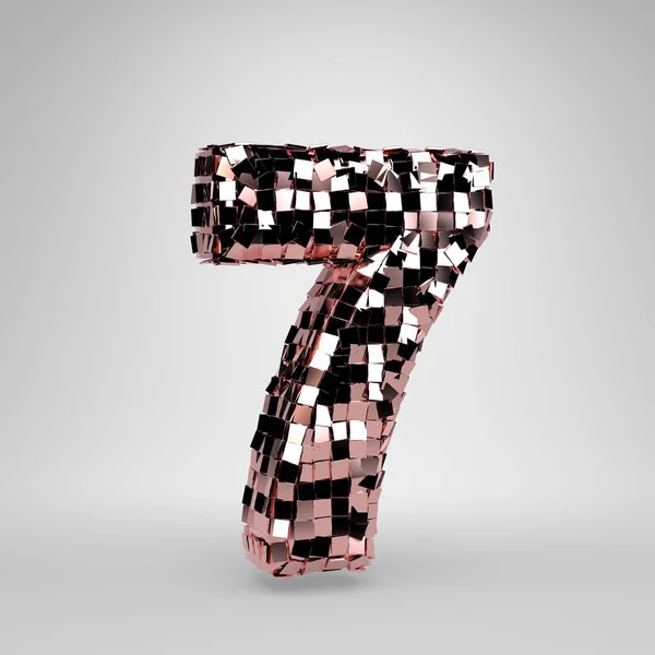 Rose Gold Disco ball number 7 on white background. 3D rendered alphabet.